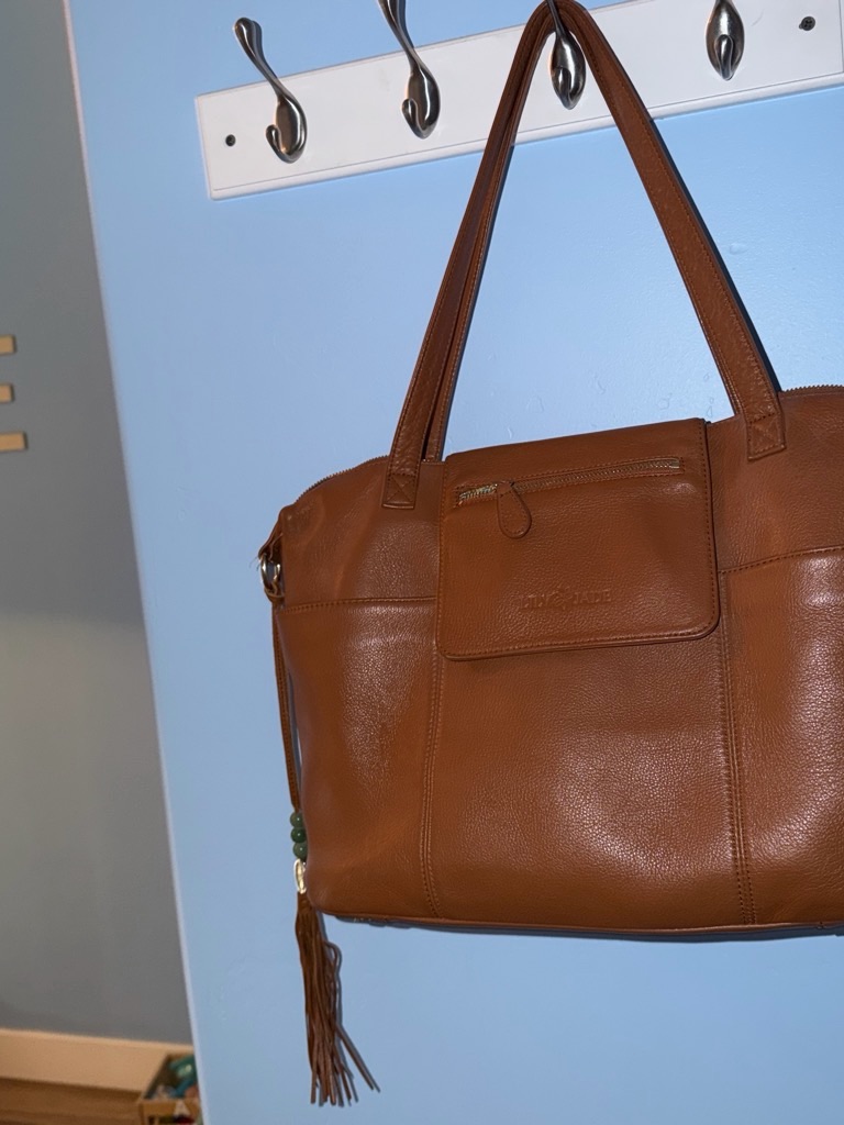 Classic Cognac Leather Tote With Tassel Accent